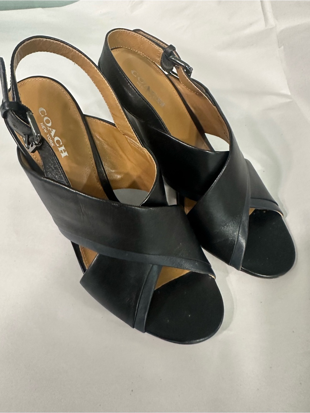 COACH Black Leather Crisscross Slingback Sandals